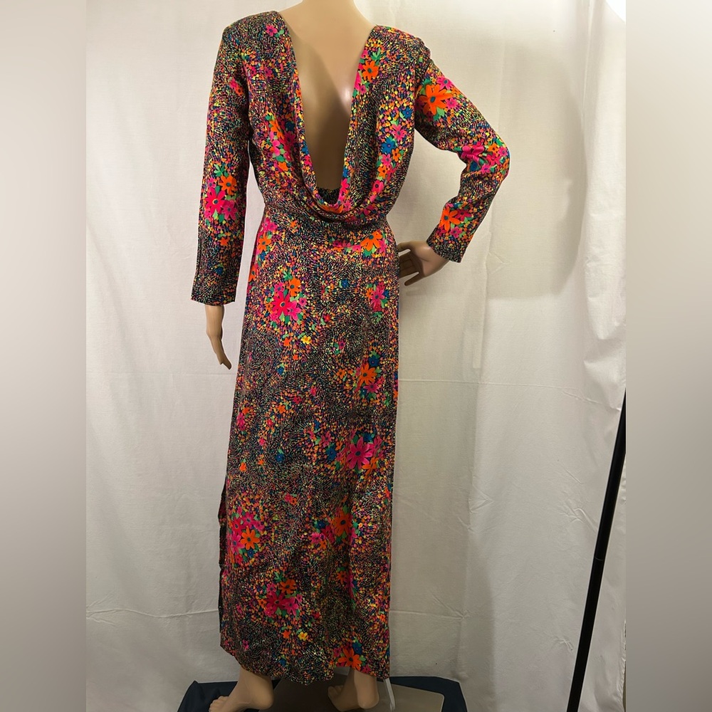 Sun Fashions of Hawaii Vintage Floral Long Sleeve Scoop Back Maxi Dress Size 8 - Picture 2 of 10
